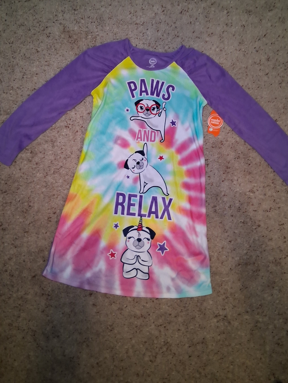 wonder nation Tie-Dye 'Paws and Relax' Nightgown For Girls Size L(10/12)